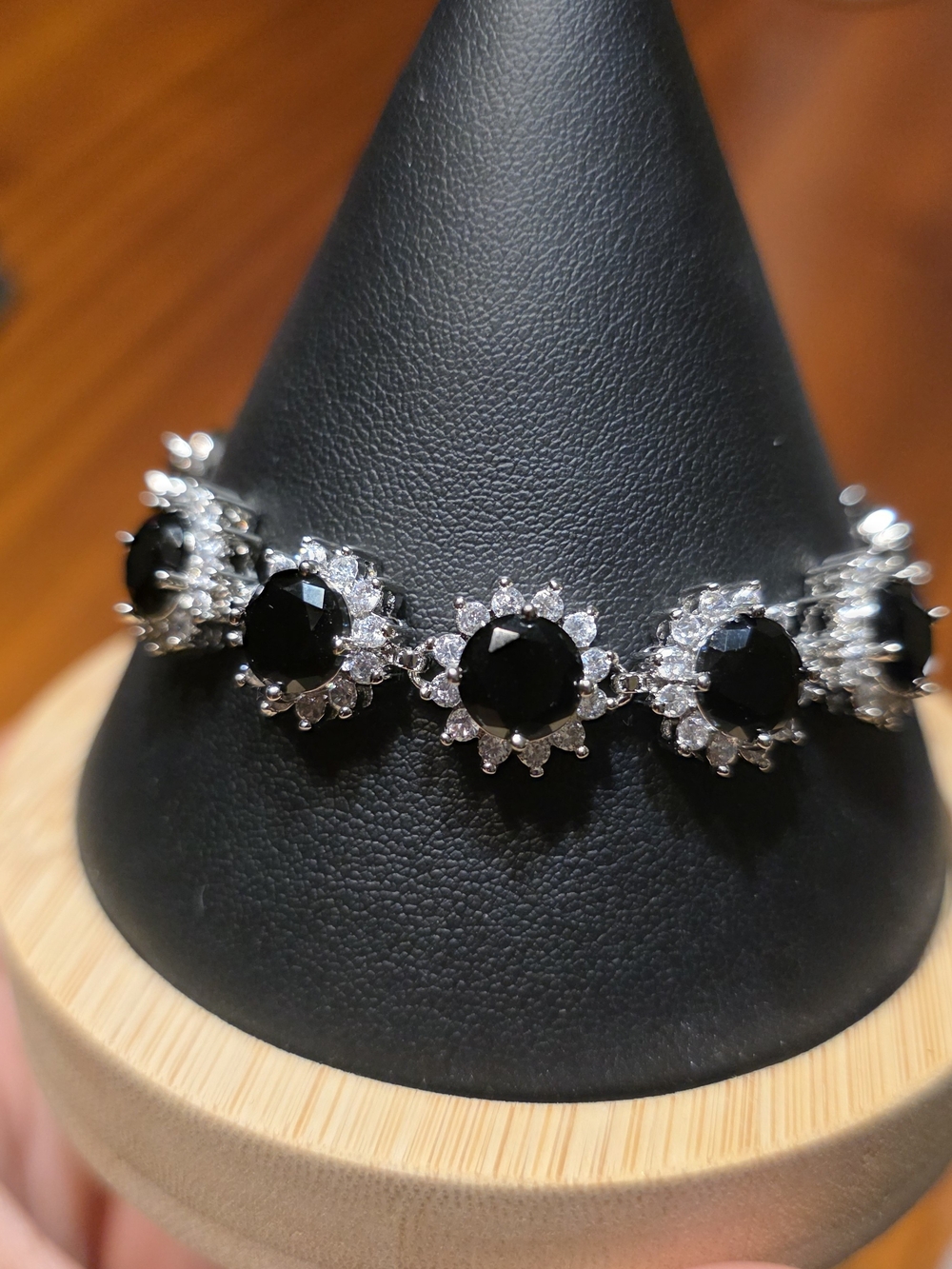 Gold Filled Black CZ Halo Statement Bracelet 7.5”